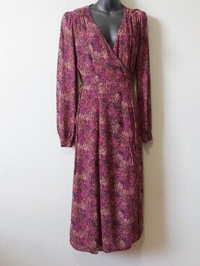 Aritzia Wilfred Wedding Flowy Vneck Floral Wrap Dress Medium Long Sleeves Midi